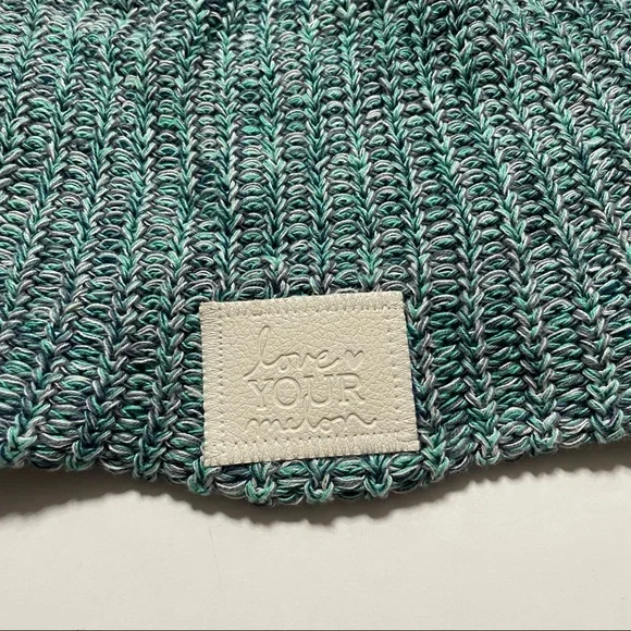 Love Your Melon Heather Aqua Blue Knit Baggy Beanie Winter Hat Preppy Cozy - Picture 3 of 4